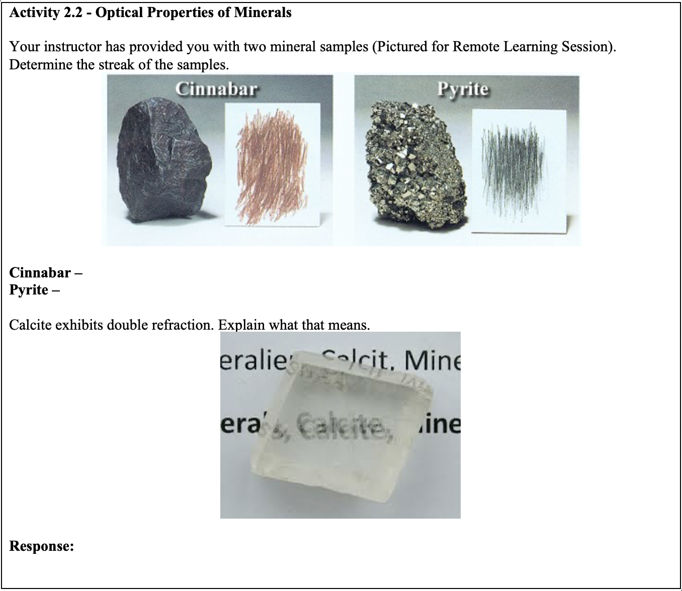 Solved Activity 2.2 Optical Properties of Minerals Your