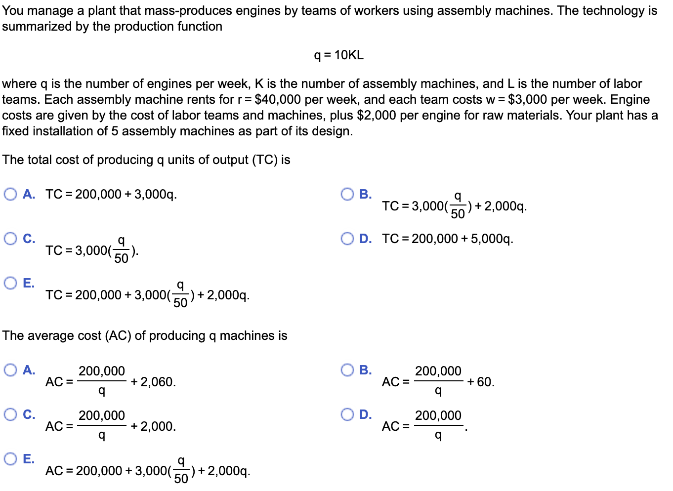 Solved You manage a plant that mass-produces engines by | Chegg.com