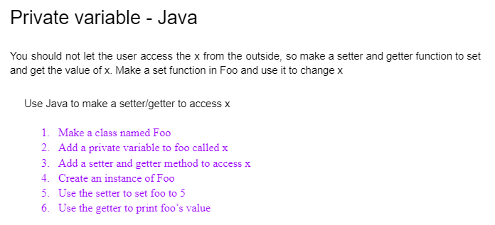 Solved JavaPrivate variable - ﻿JavaYou should not let the | Chegg.com
