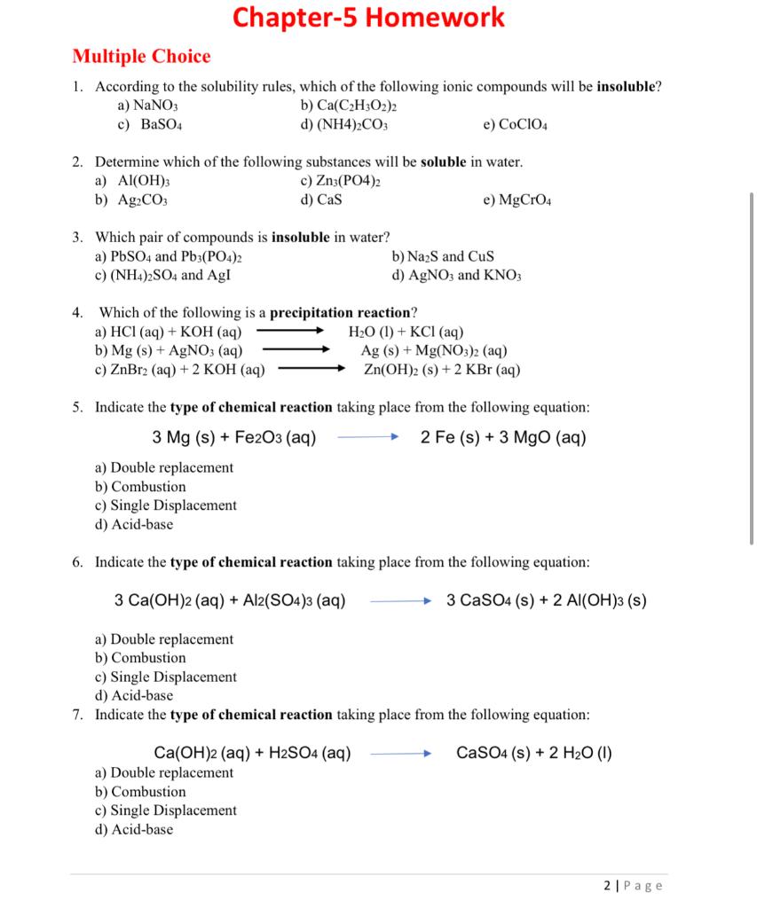 Solved Multiple Choice 1. According to the solubility rules, | Chegg.com