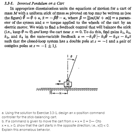 Solved 3.3-1. Inverted Pendulum on a Cart In appropriate | Chegg.com