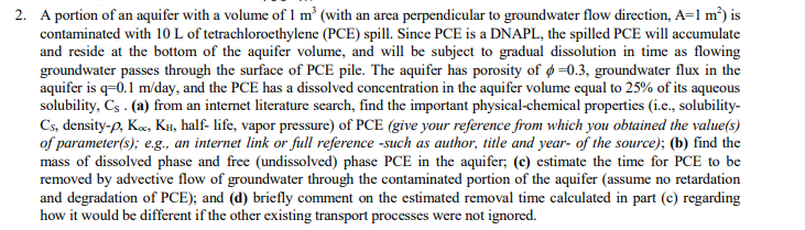 2. A portion of an aquifer with a volume of 1 m (with | Chegg.com