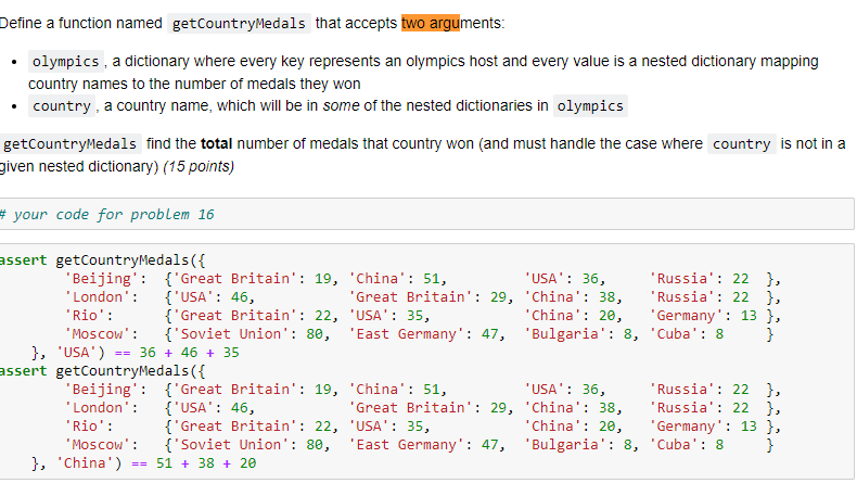 Solved Define a function named getCountryMedals that accepts | Chegg.com