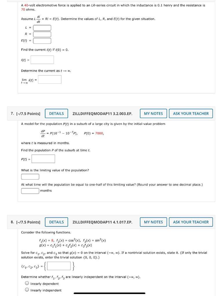 Solved A 40-volt electromotive force is applied to an | Chegg.com