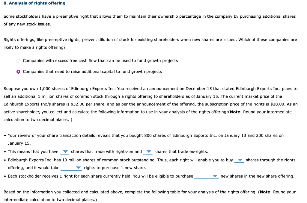 8-analysis-of-rights-offering-some-stockholders-have-chegg