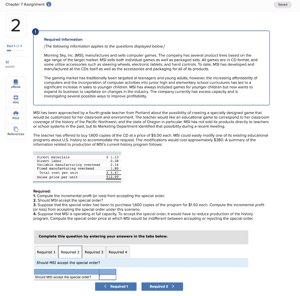 Solved Chapter 7 Assignment I Saved Required Information | Chegg.com