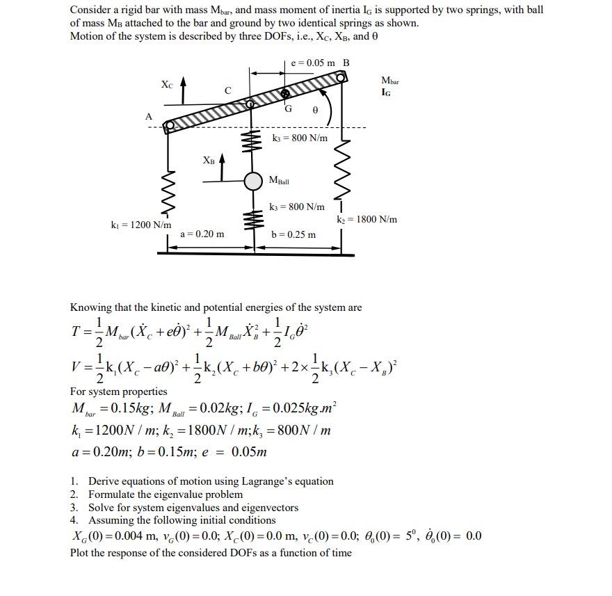 Solved Consider A Rigid Bar With Mass Mbar And Mass Mome Chegg Com