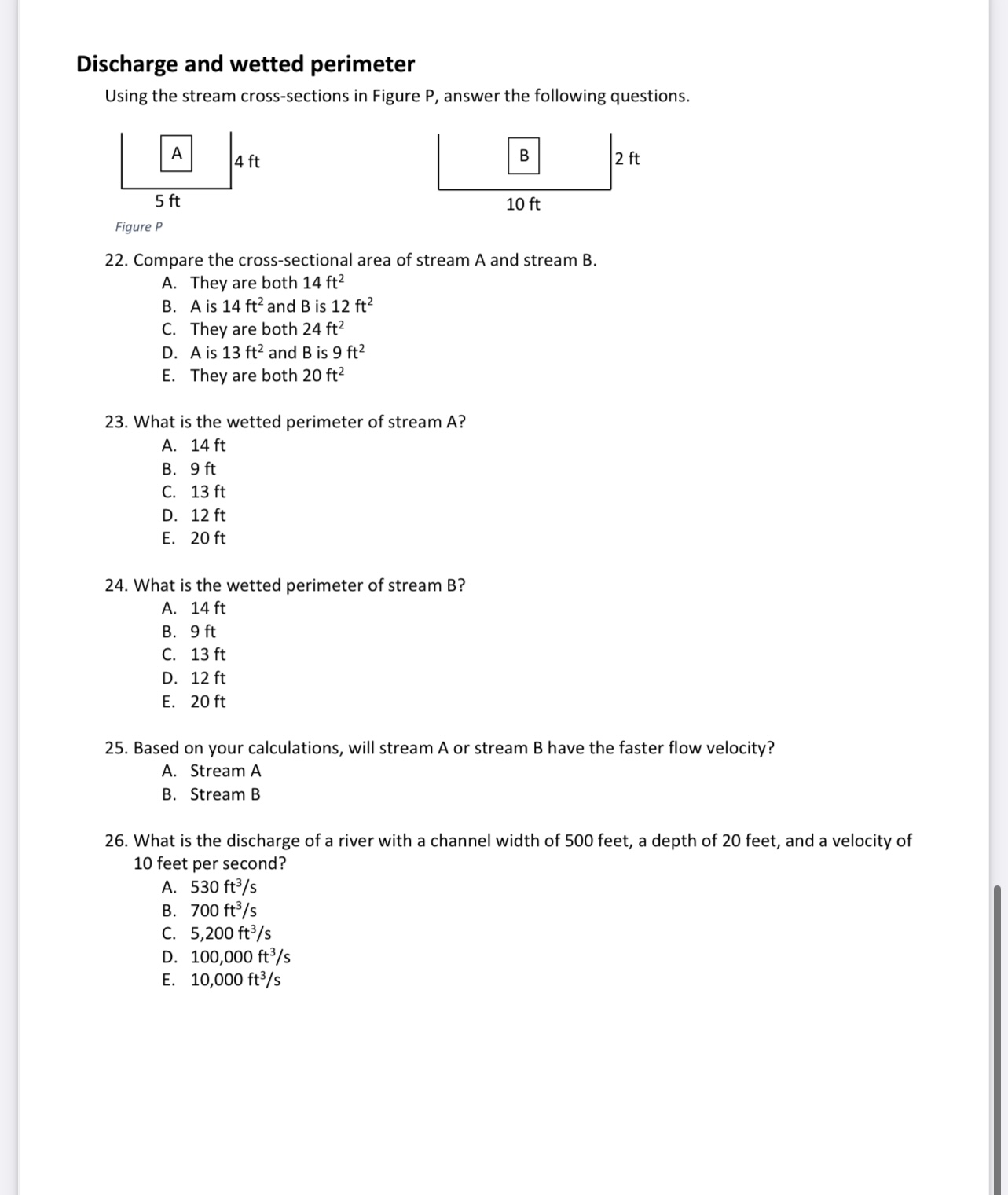 Solved Discharge and wetted perimeter Using the stream | Chegg.com