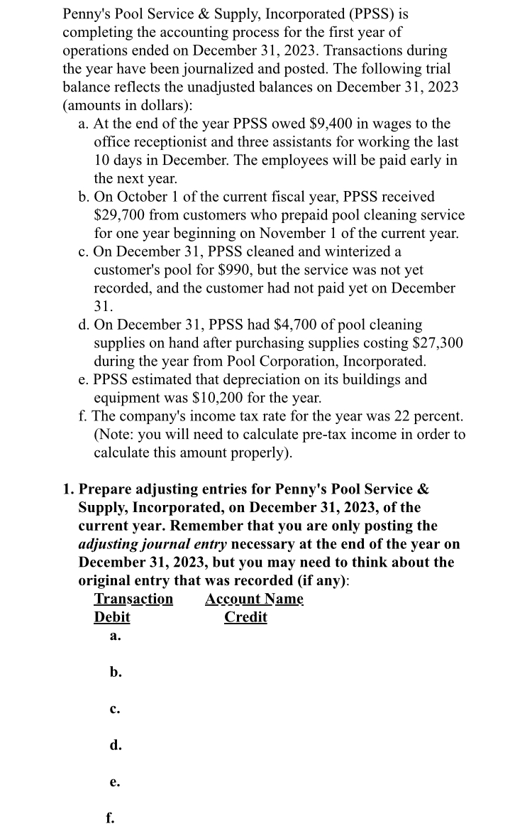 Solved EXERCISES PENNY'S POOL SERVICE \& SUPPLY Penny's