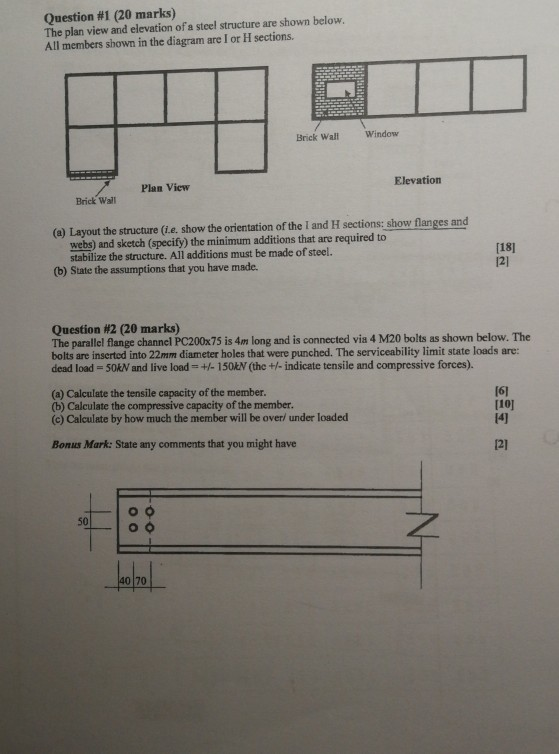 Question #1 (20 marks) The plan view and elevation of | Chegg.com