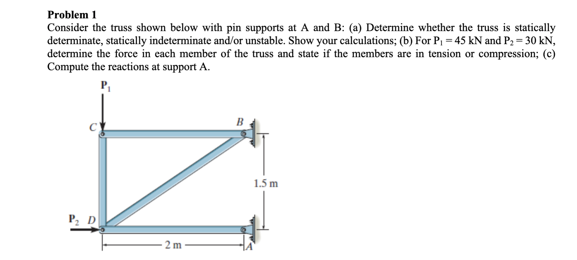 Solved Problem 1 Consider the truss shown below with pin | Chegg.com