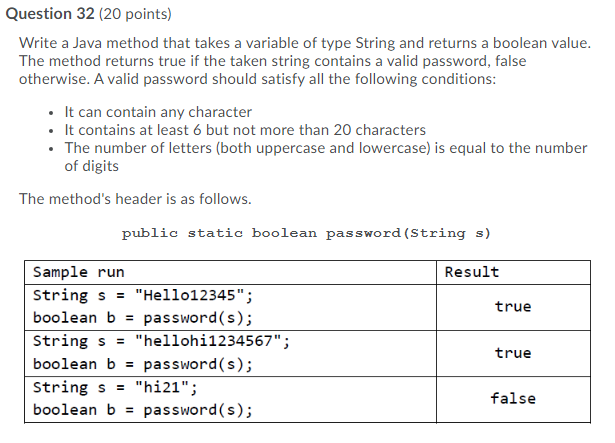 Solved Question 32 (20 points) Write a Java method that | Chegg.com