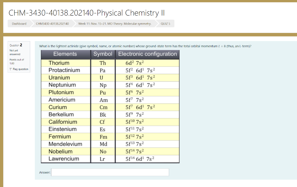 Solved What is the lightest actinide (give symbol, name, or