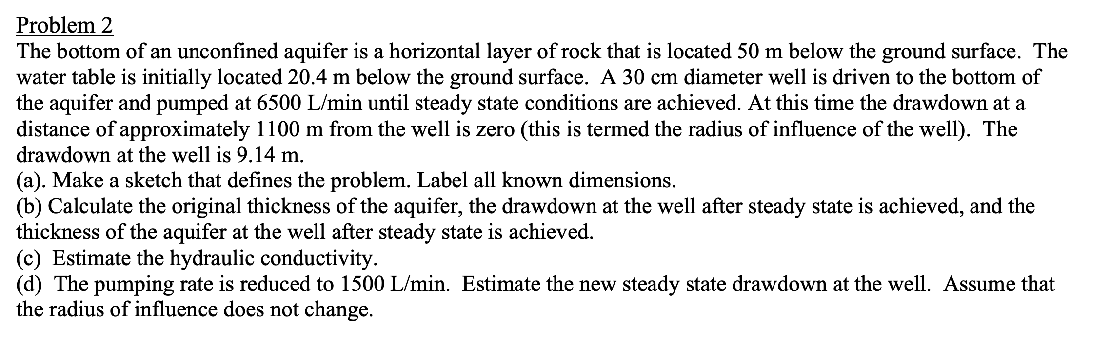 Solved Problem 2 The bottom of an unconfined aquifer is a | Chegg.com