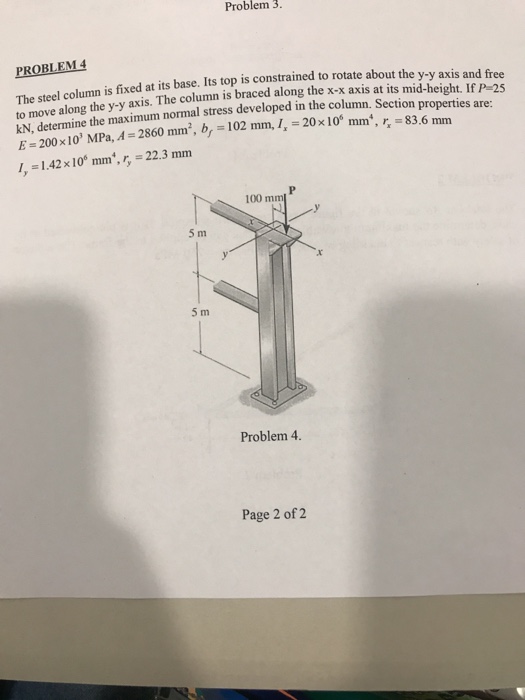 Solved Problem 3. PROBLEM4 The steel column is fixed at its | Chegg.com