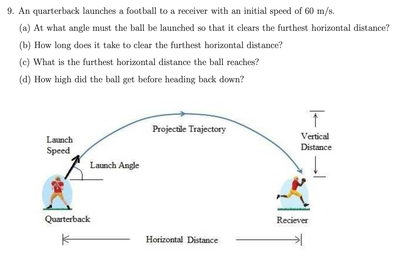 Solved 9. An quarterback launches a football to a receiver | Chegg.com