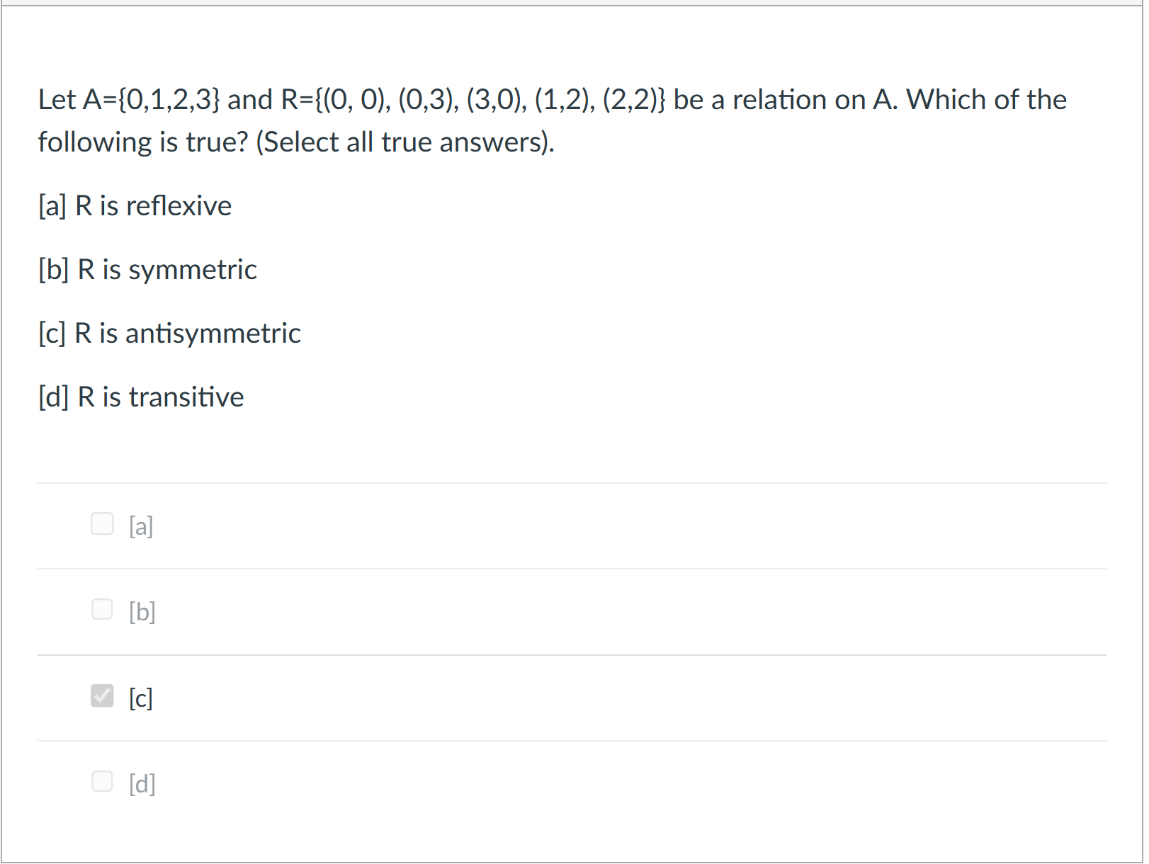 Solved Let A={0,1,2,3} And R={(0,0),(0,3),(3,0),(1,2),(2,2)} | Chegg.com