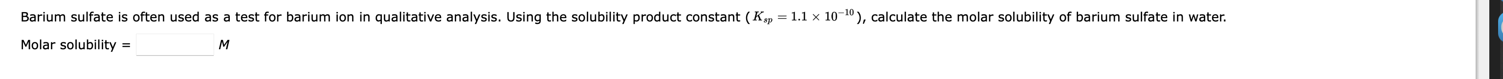 Solved Molar solubility = M | Chegg.com