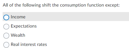 Solved All of the following shift the consumption function | Chegg.com