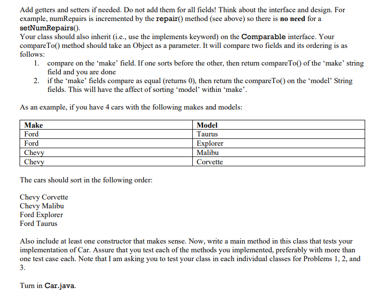 Solved Problem 1 (10 points) Develop a class called Car. In | Chegg.com