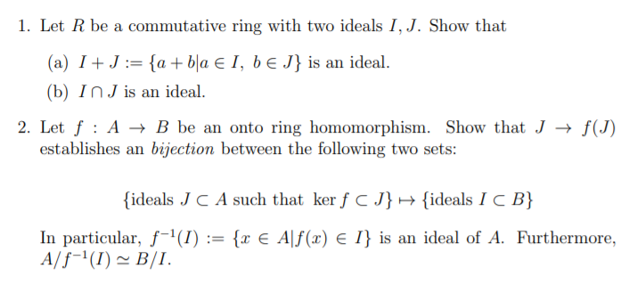 Solved 1. Let R Be A Commutative Ring With Two Ideals I, J. | Chegg.com