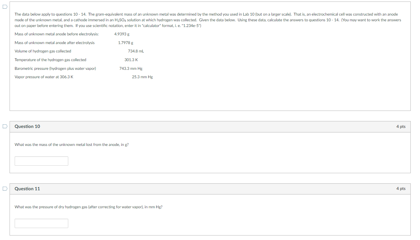 Solved The data below apply to questions 10 14. The