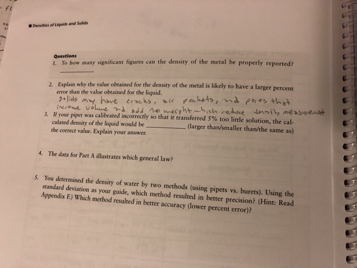 Solved Densities of Liquids and Solids Questions 1. To how | Chegg.com
