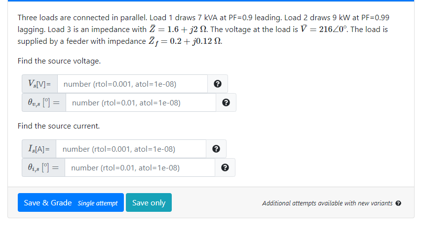 Solved Three Loads Are Connected In Parallel. Load 1 Draws 7 | Chegg.com