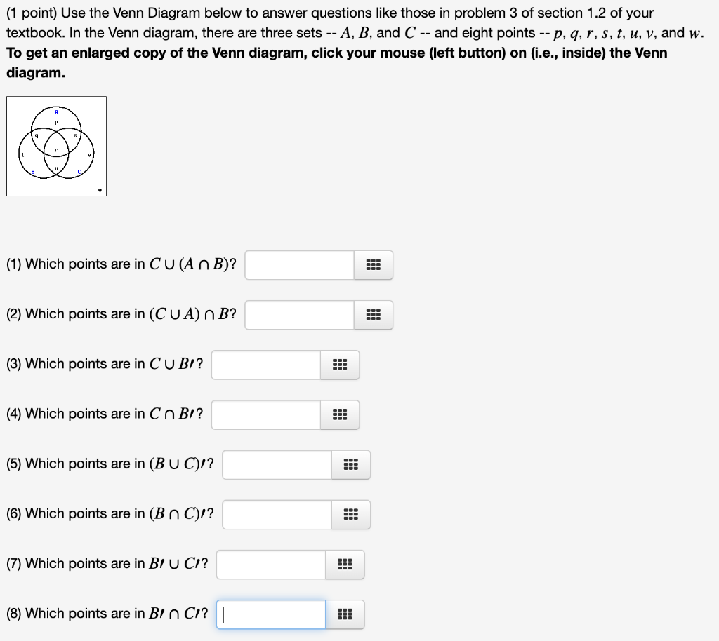 Solved (1 point) Use the Venn Diagram below to answer | Chegg.com