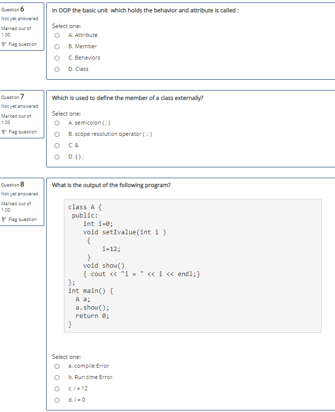Solved Question 6 Not yet answered In OOP the basic unit | Chegg.com