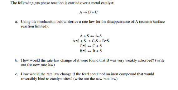 The following gas phase reaction is carried over a | Chegg.com