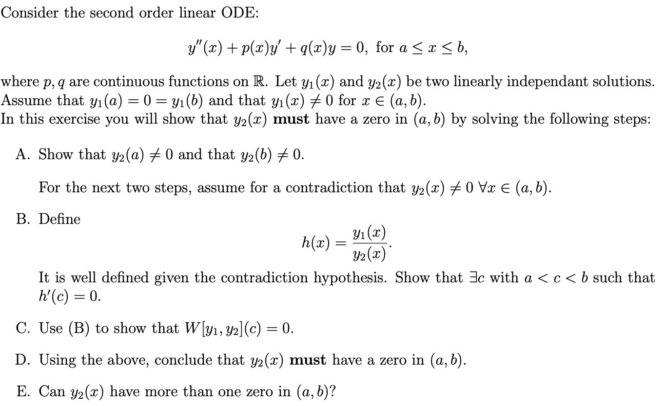 Solved Consider the second order linear ODE: y