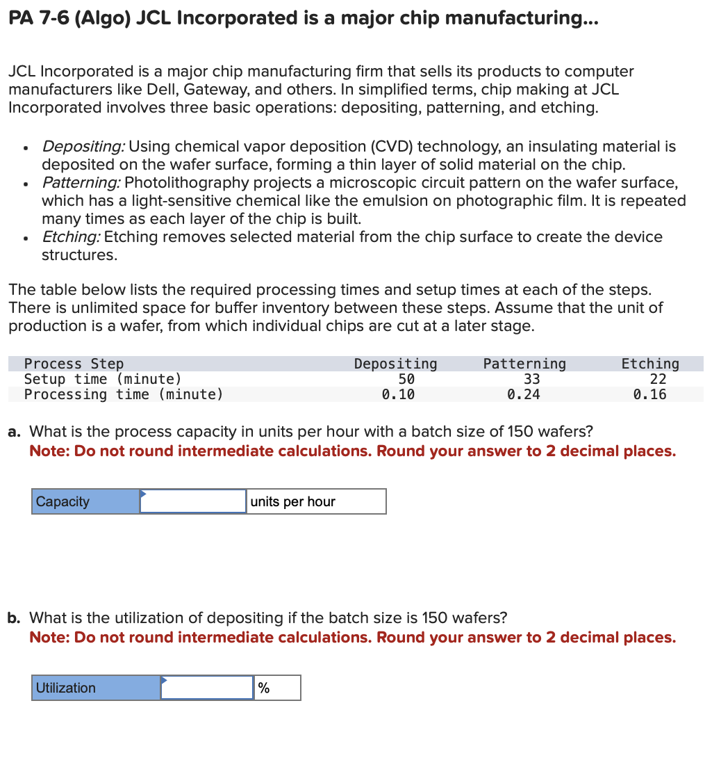 Solved PA 76 (Algo) JCL Incorporated is a major chip