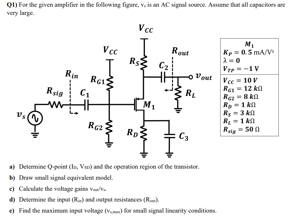 Solved Q1) For The Given Amplifier In The Following Figure, | Chegg.com