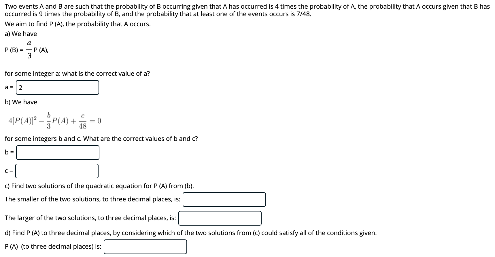 Solved Two Events A And B Are Such That The Probability Of B | Chegg.com