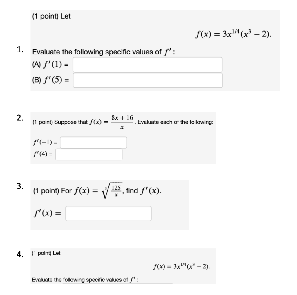 Solved 1 Point Let F X 3x1 4 X3 2 1 Evaluate Th Chegg Com