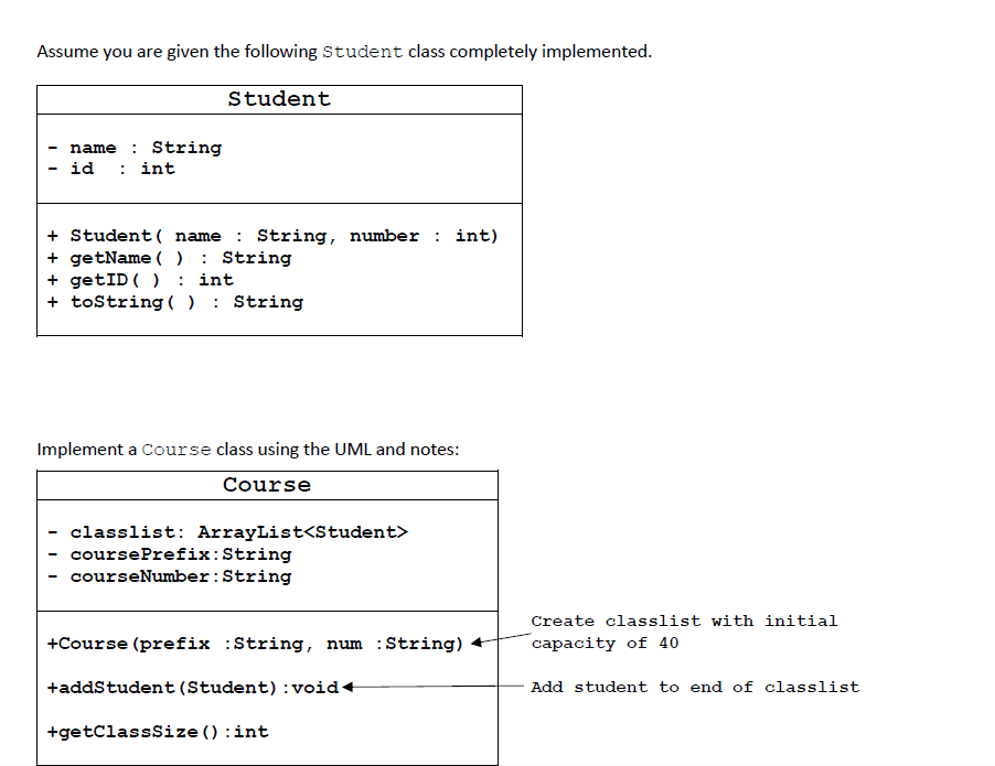Solved Assume you are given the following student class | Chegg.com