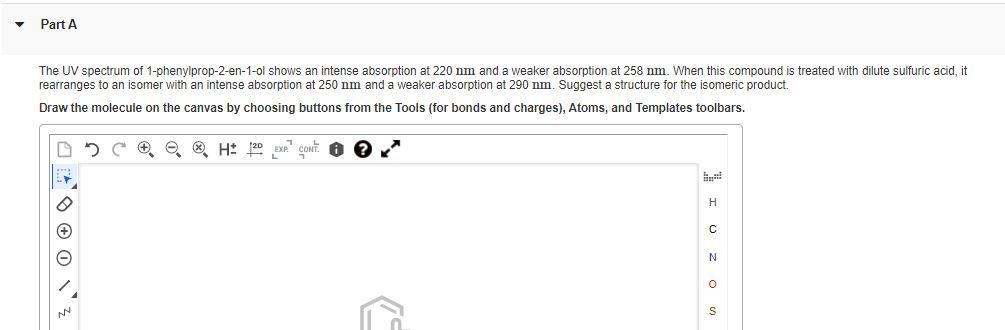 Solved Part A The UV spectrum of 1-phenylprop-2-en-1-ol | Chegg.com