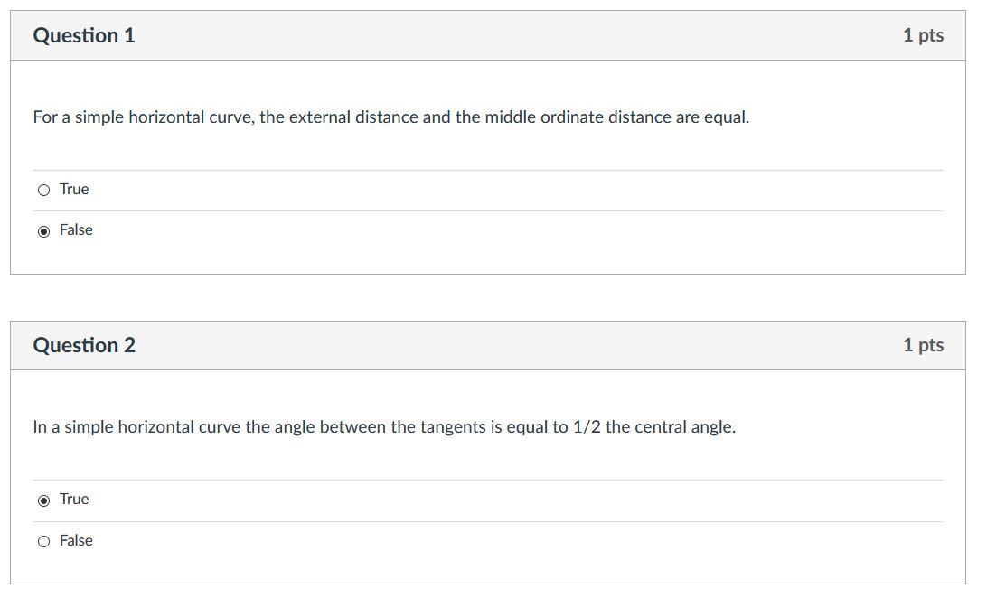 Solved Question 1 1 pts For a simple horizontal curve, the | Chegg.com