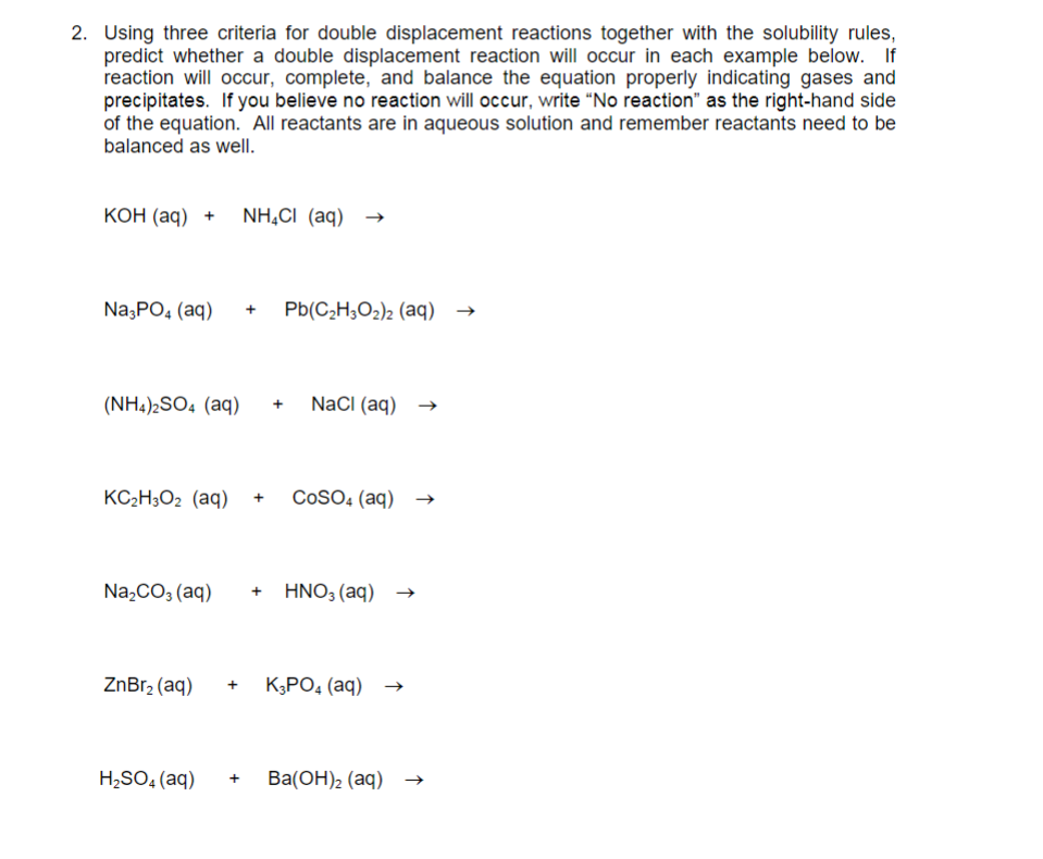 Solved 2. Using three criteria for double displacement | Chegg.com