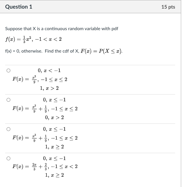 Solved Question 1 15 pts Suppose that X is a continuous | Chegg.com