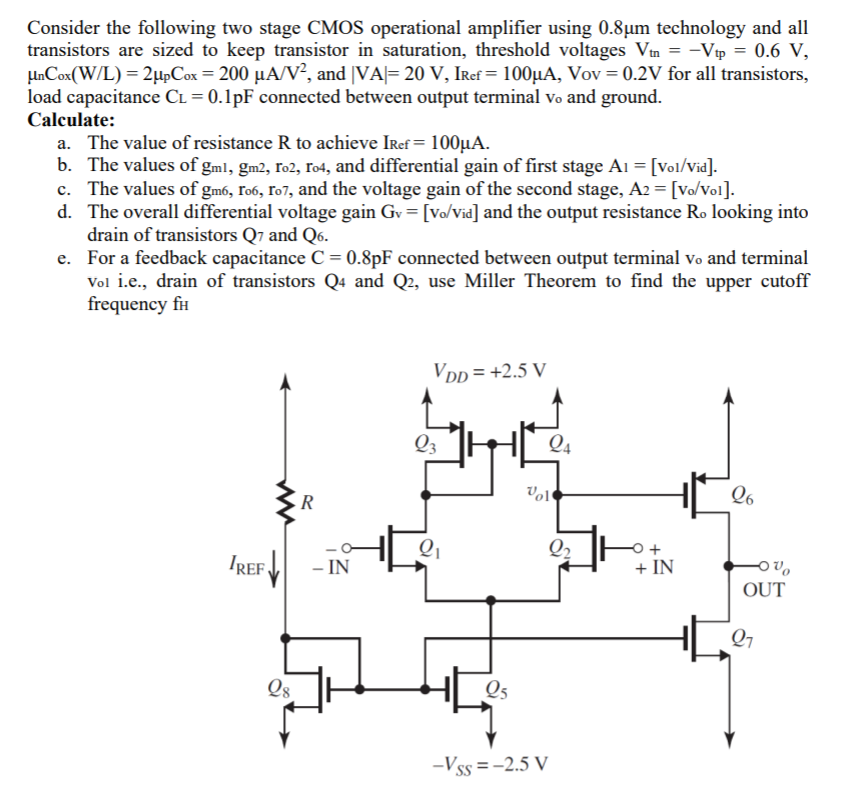 Solved Consider the following two stage CMOS operational | Chegg.com