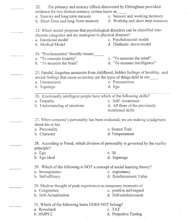 Solved 22. The primacy and recency effects discovered by