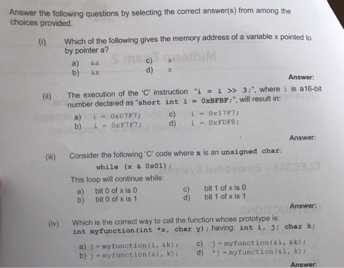 Solved Answer The Following Questions By Selecting The | Chegg.com