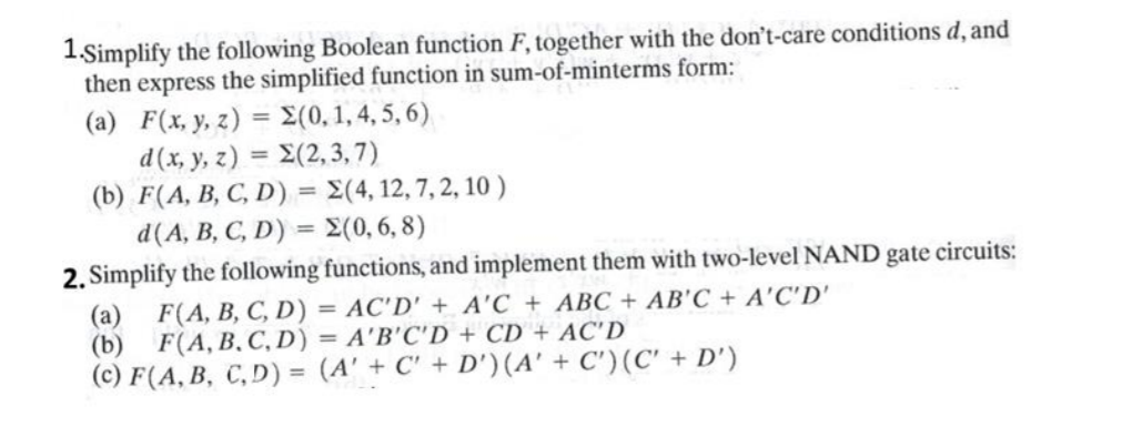 Solved 1 Simplify The Following Boolean Function F, Together | Chegg.com