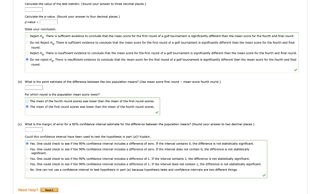 Solved Scores in the first and fourth (final) rounds for a | Chegg.com