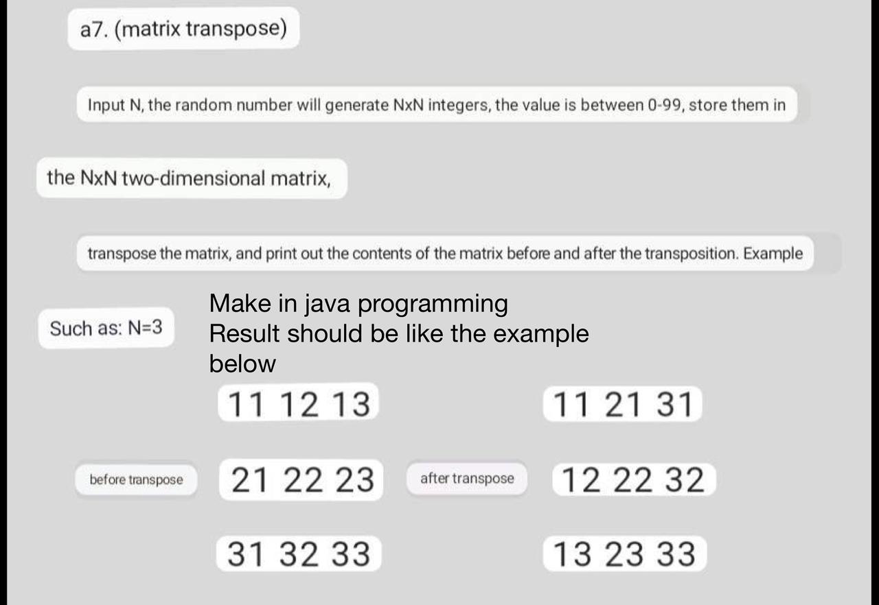 Solved Input N, the random number will generate N×N | Chegg.com