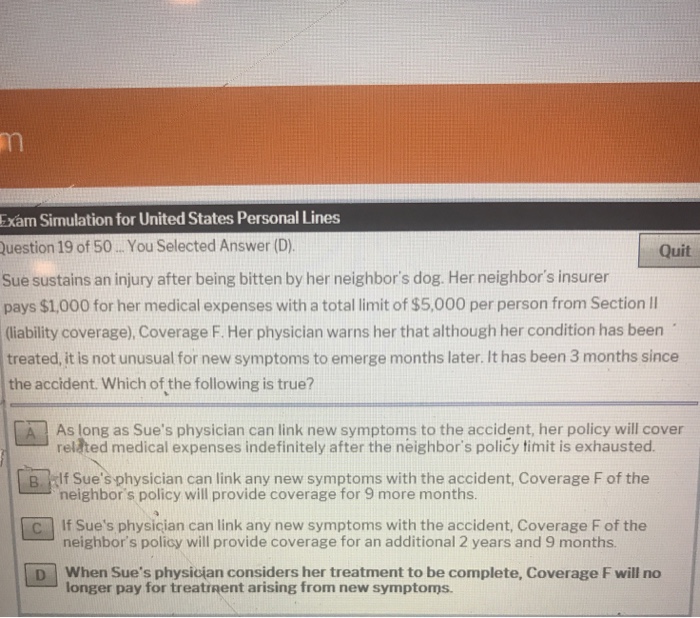 Solved Exám Simulation for United States Personal Lines