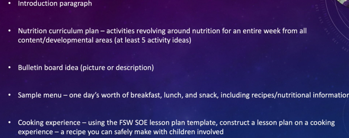 Introduction paragraph Nutrition curriculum plan – activities revolving around nutrition for an entire week from all content/