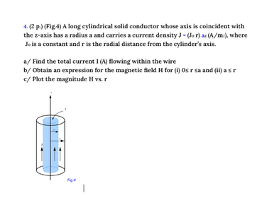 Solved 4. (2 p.) (Fig.4) A long cylindrical solid conductor | Chegg.com